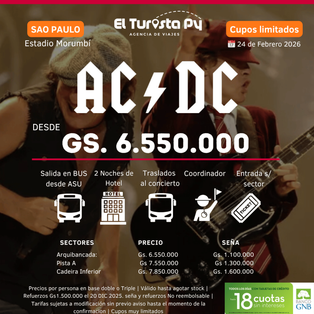 Viaje desde Asunción al concierto de AC/DC en São Paulo 2026 – salida terrestre organizada por El Turista Viajes PY