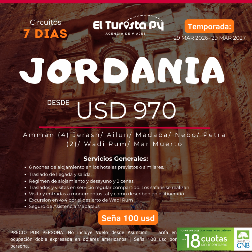 Circuito por Jordania de 7 días visitando Petra y Wadi Rum