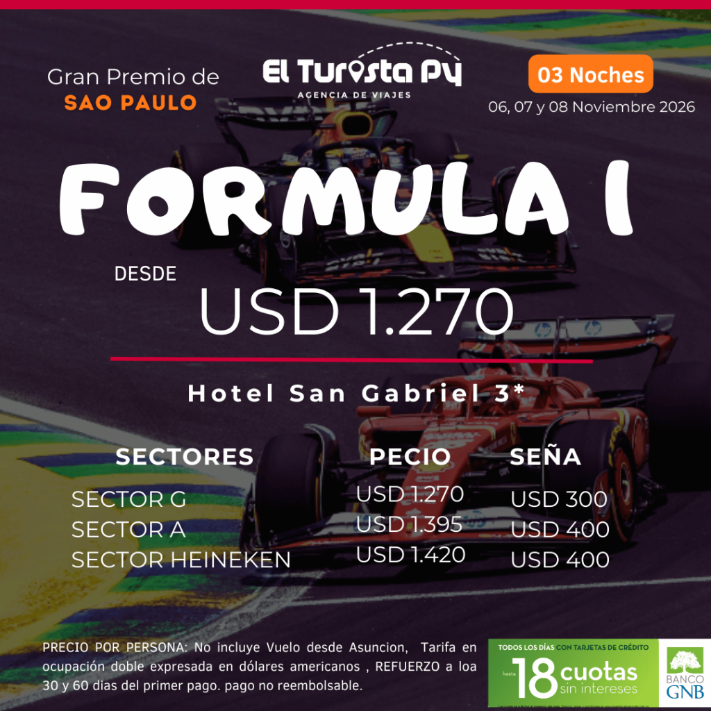 Paquete Fórmula 1 Gran Premio de São Paulo 2026 desde Paraguay