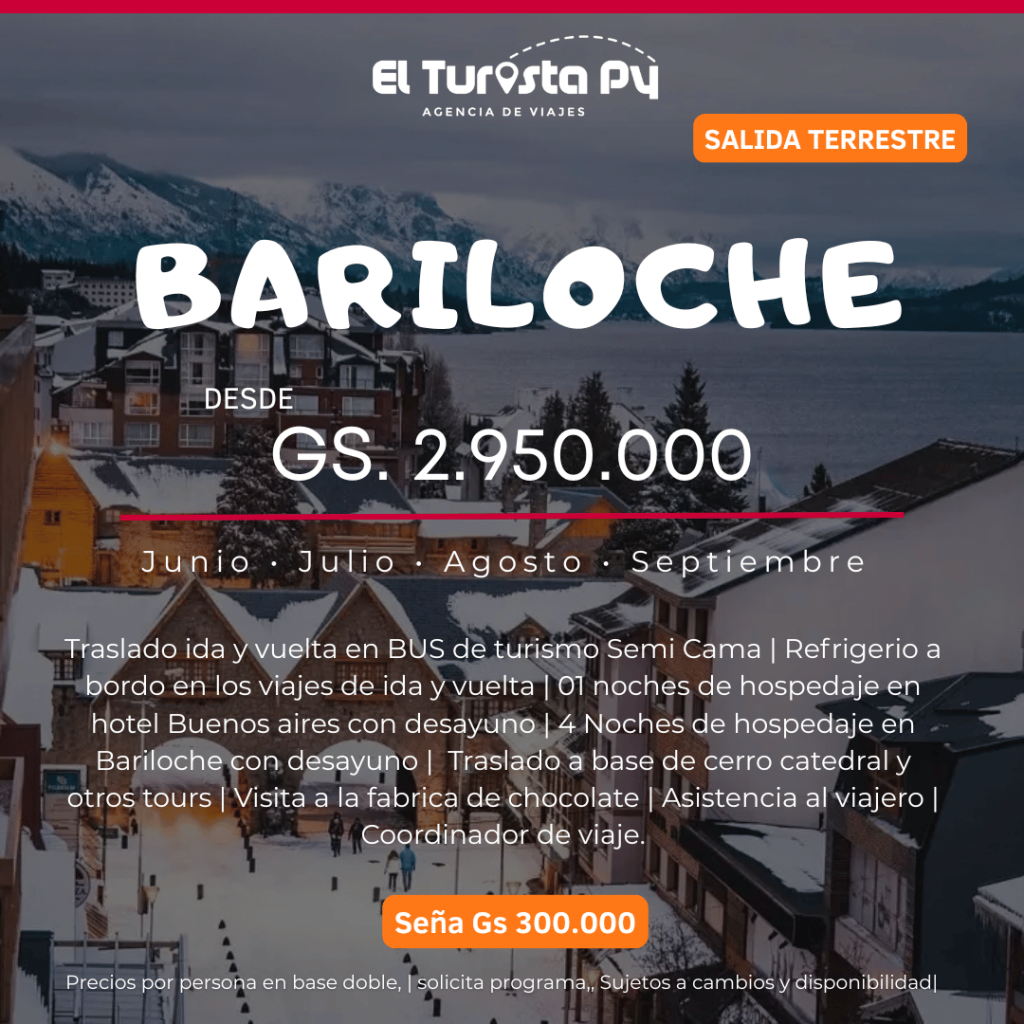 Salida terrestre a Bariloche desde Paraguay con nieve y hotel incluido