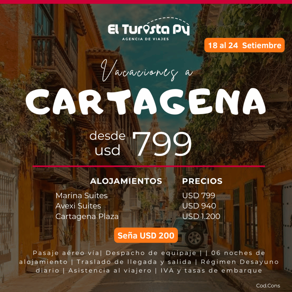 Paquete a Cartagena desde Paraguay septiembre 2026 con desayuno incluido El Turista Viajes PY