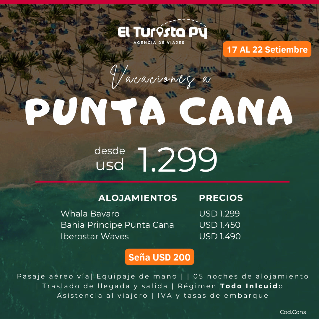 Paquete a Punta Cana desde Paraguay septiembre 2026 todo incluido El Turista Viajes PY