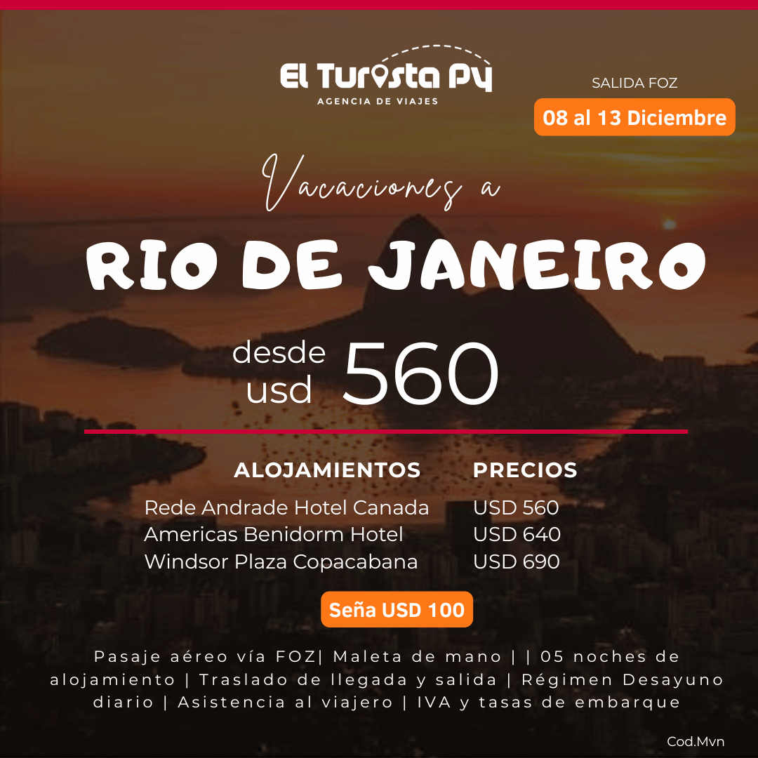 Paquete a Río de Janeiro desde Paraguay diciembre 2026 con desayuno incluido El Turista Viajes PY