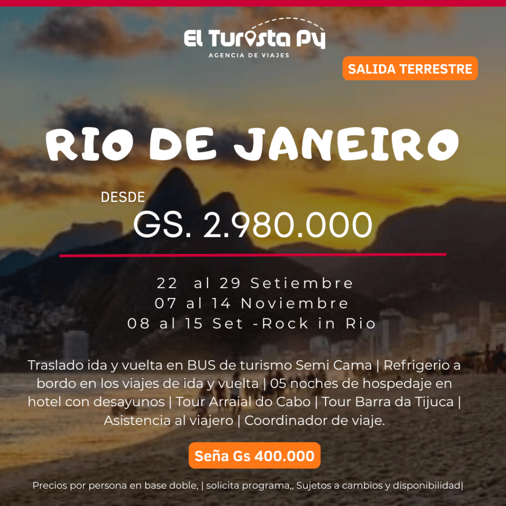Salida terrestre a Río de Janeiro desde Paraguay con bus semi cama y hotel – El Turista Viajes PY