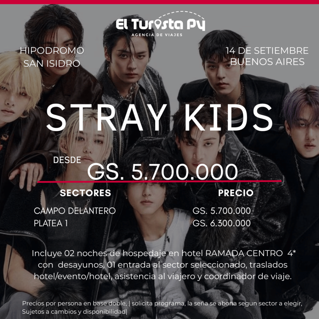 Paquete para Stray Kids en Buenos Aires el 14 de septiembre de 2026 con hotel, entrada y traslados desde Paraguay.