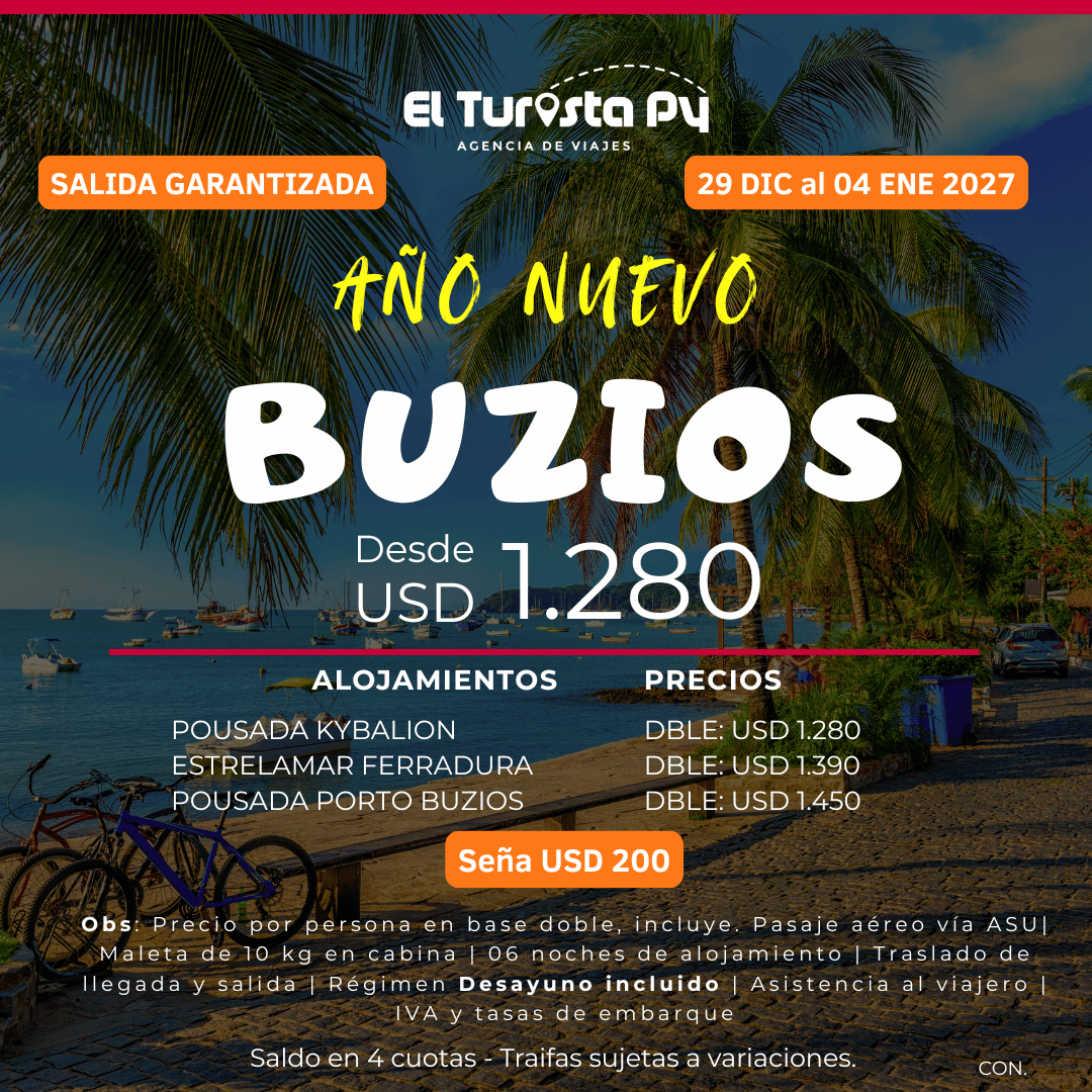 Paquete de Año Nuevo en Búzios 2027 desde Asunción