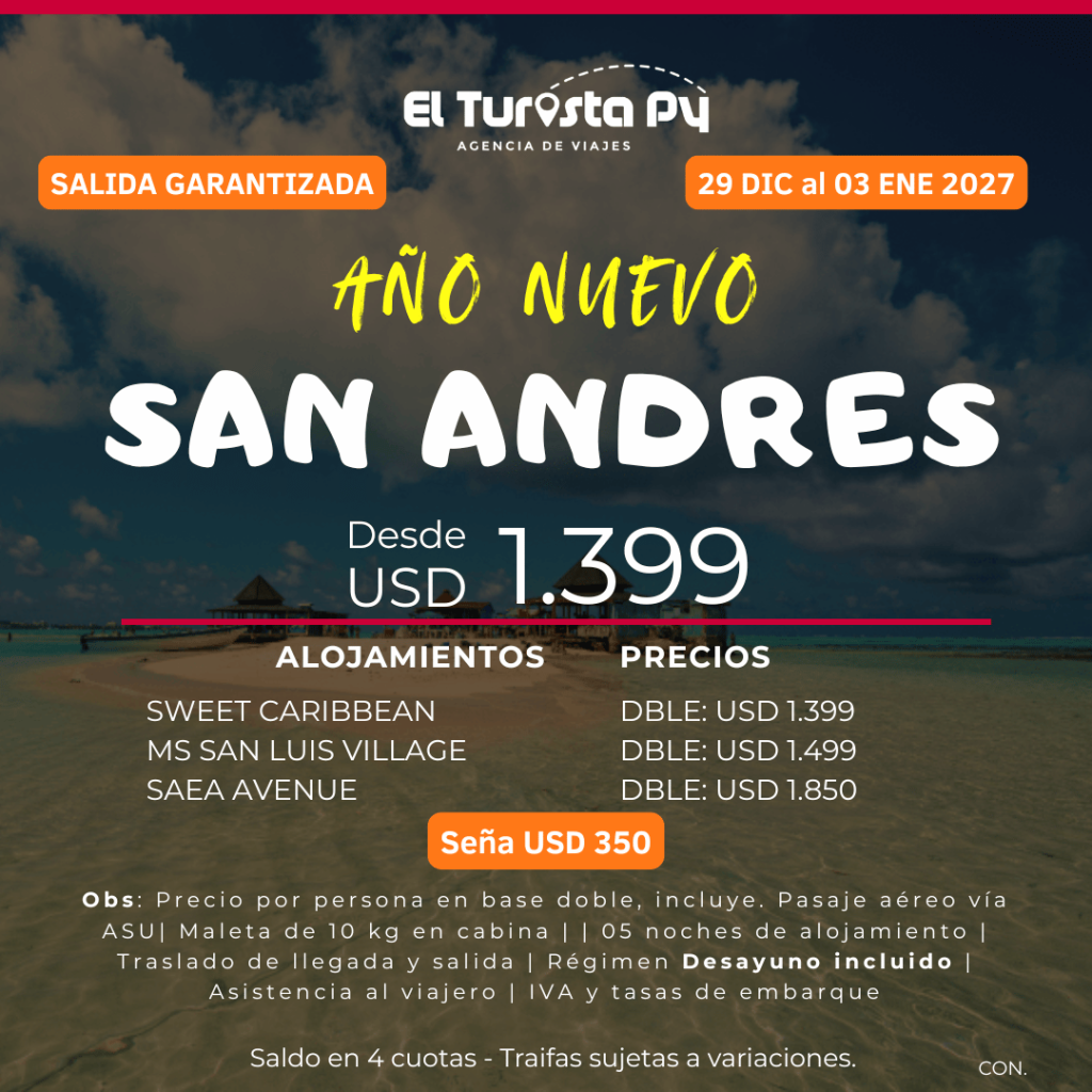 Paquete de Año Nuevo en San Andrés 2027 desde Asunción