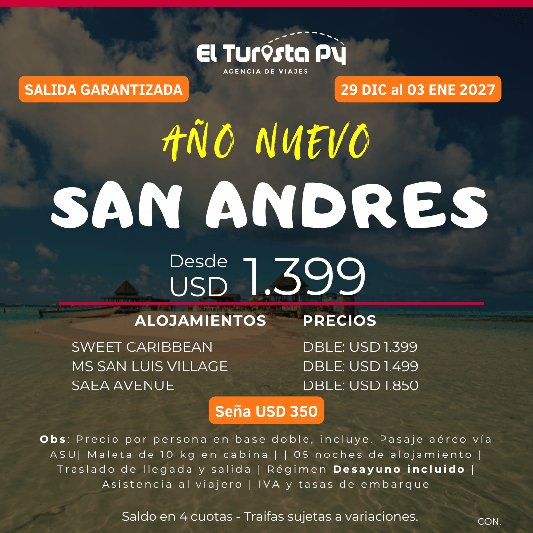 Paquete de Año Nuevo en San Andrés 2027 desde Asunción