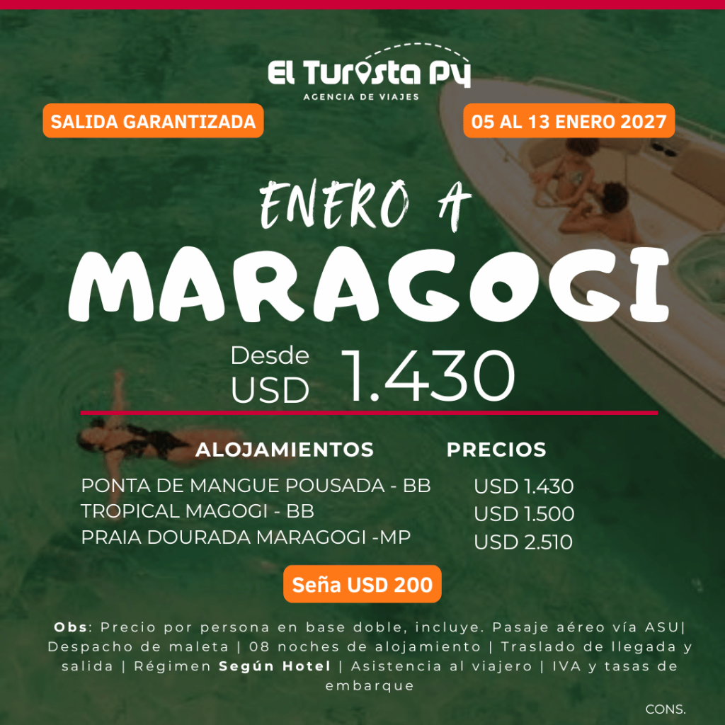Paquete de viaje a Maragogi Brasil desde Asunción enero 2027 salida garantizada
