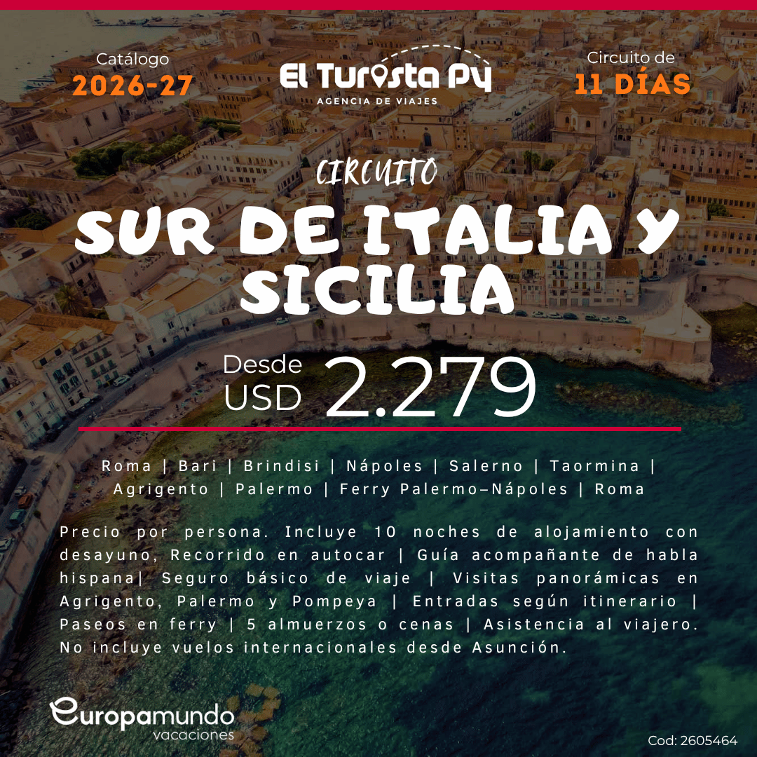 Circuito Sur de Italia y Sicilia 2026-2027 de 11 días con El Turista PY