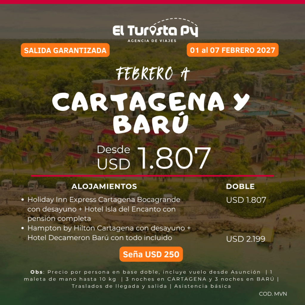 Paquete a Cartagena y Barú desde Asunción – Febrero 2027